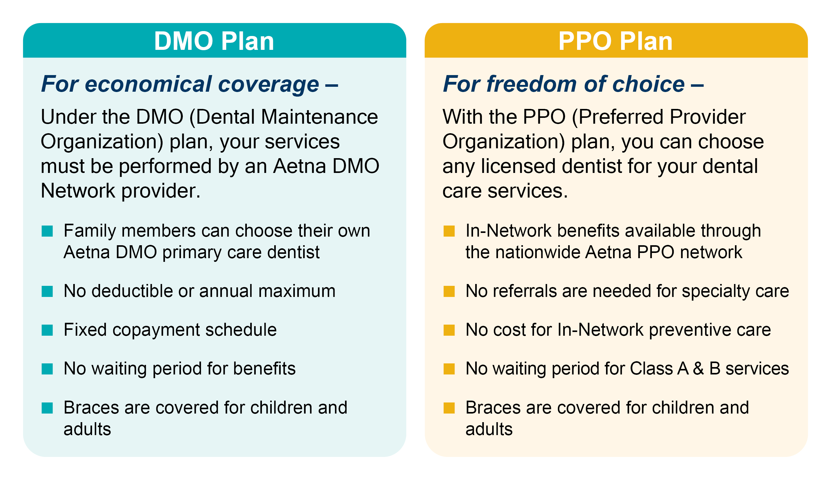 Dental Options:  DMO and PPO